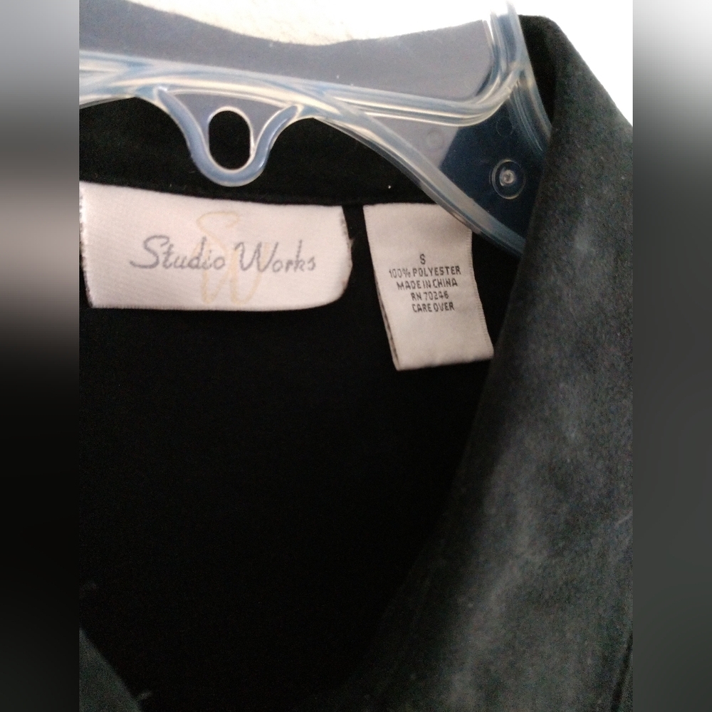 Studio Works Black Shirt Faux Suede Button Front Tunic Length Oversized Small - Picture 3 of 4